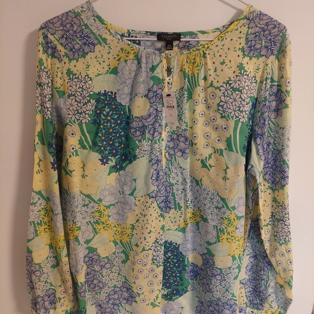 Talbots Floral Print Blouse in Blue and Green - Picture 2 of 4
